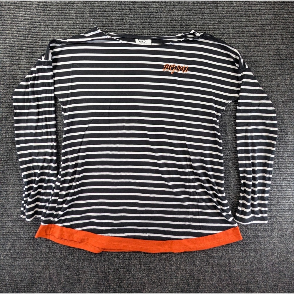 Piko Envi Free Fashion Womens Top M Black‎ Striped Long Sleeve BGSU Boat Neck